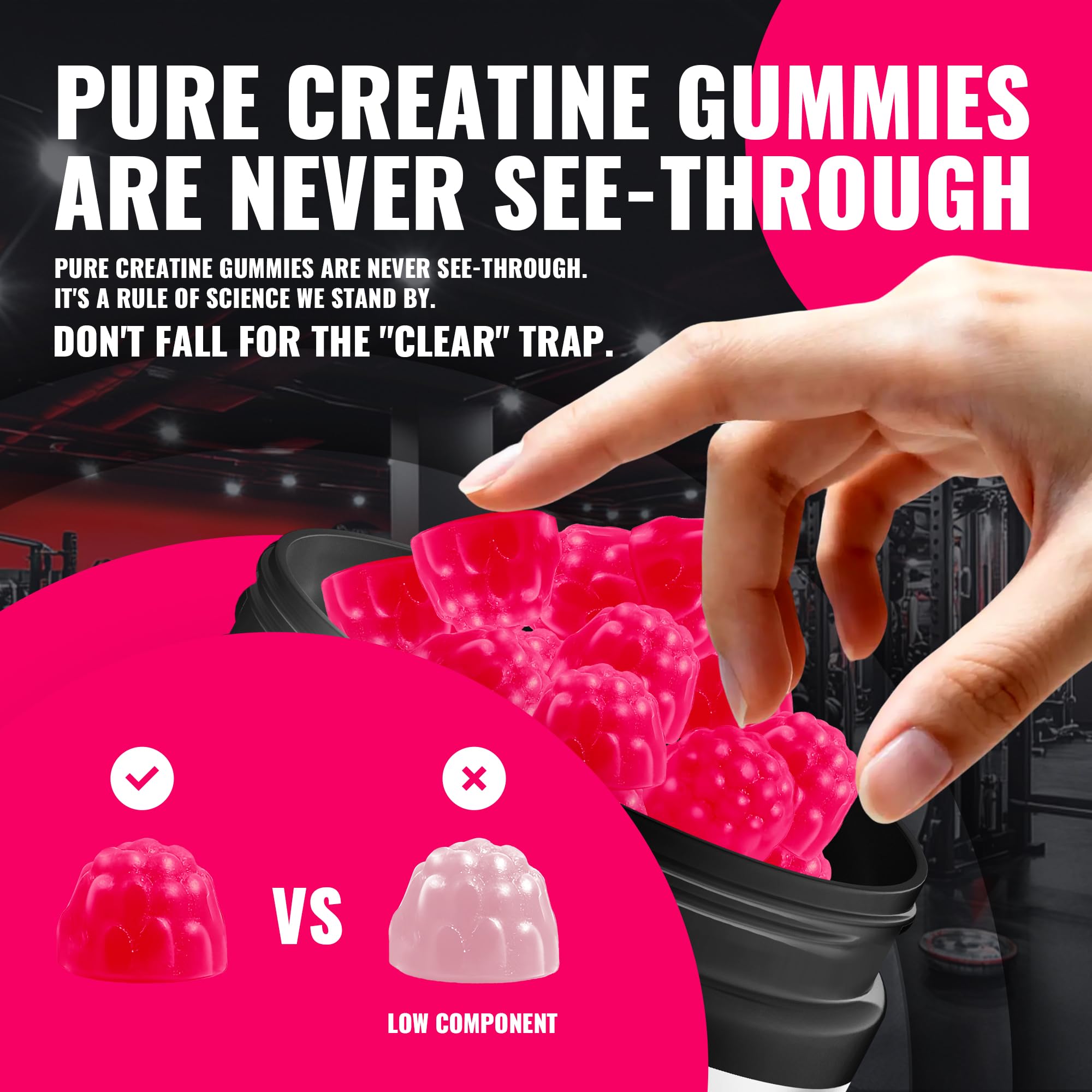 Natures Aid Creatine Monohydrate Gummies – Pre-Workout Energy & Muscle Growth Support for Men & Women | Cherry Electrolyte Gummies (135 Count) — Amazon image 4