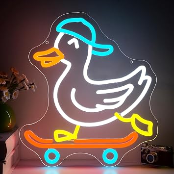 Skateboard Duck Neon Sign for Wall Decor Hat Duck neon Light for Bedroom