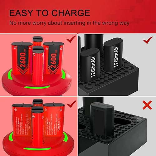 Miniatura 4 de Noiposi Paquete de baterías recargables para control de Xbox One, 4 x 2600 mAh, baterías recargables de alta capacidad con base para Xbox One SX,