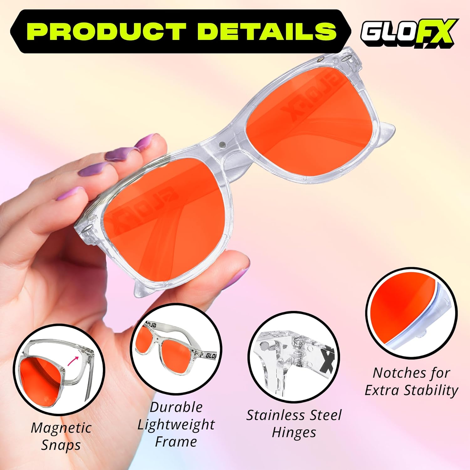 GloFX Snaps: Color Therapy Glasses - Magnetic Sunglasses with Stabilizing Notch - All-Day Comfort for Light, Photophobia & Migraine Relief - Snap-On Design with 10 Therapeutic Lenses - Image 4