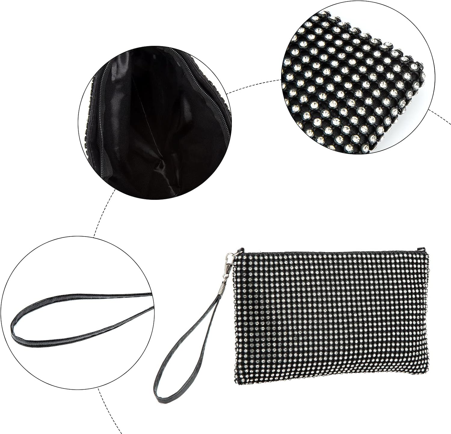 Gripit Bling Mesh Purse Small Clutch for Women Money Purse Evening Wristlet Clutch Bag Little Crystal Cell Phone Purses
