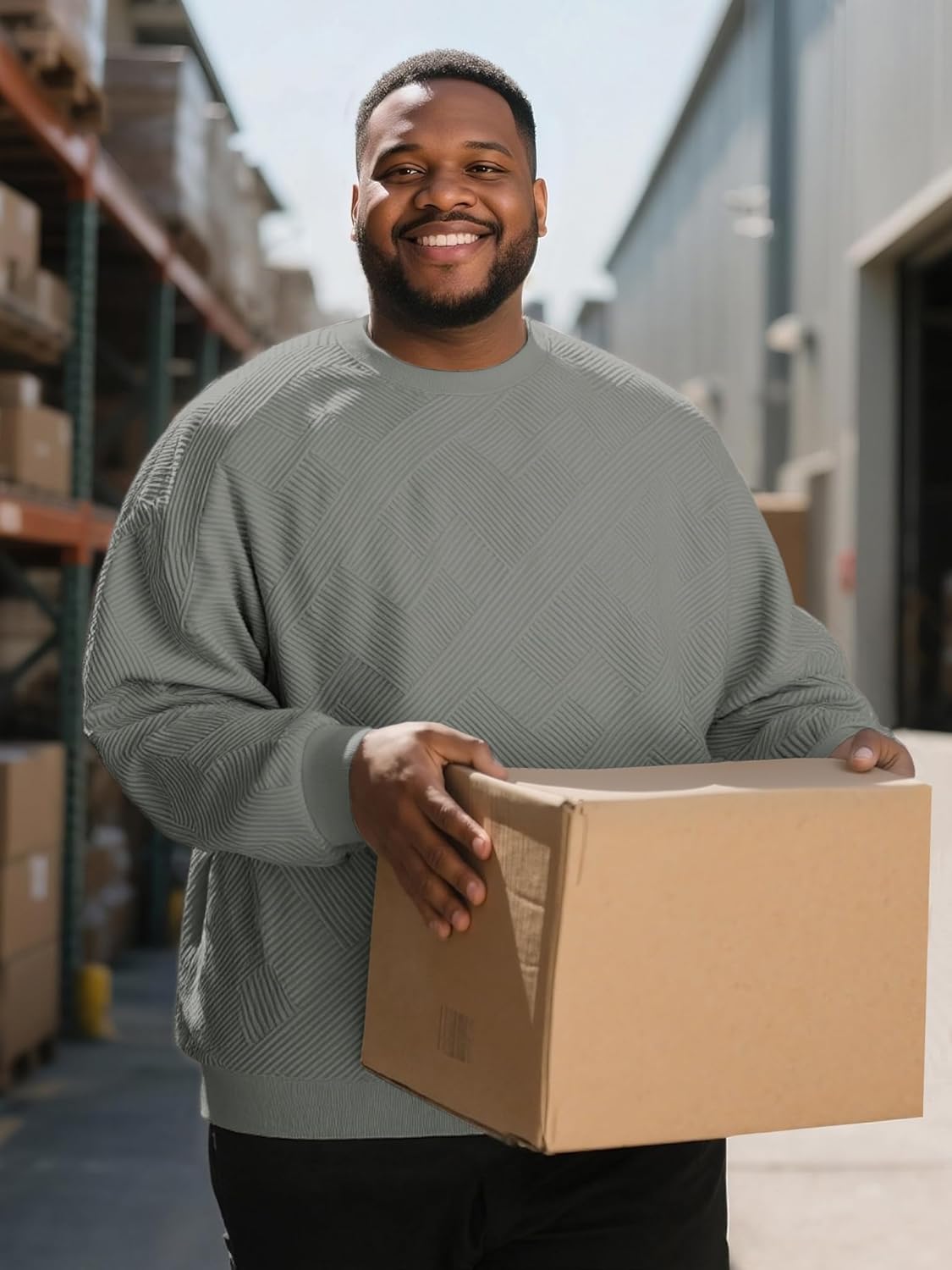 Big and Tall Pullover Sweatshirts for Men 3XL-8XL – Soft Jacquard Knit Oversized Sweatshirt with Ribbed Cuffs & Hem - Image 3