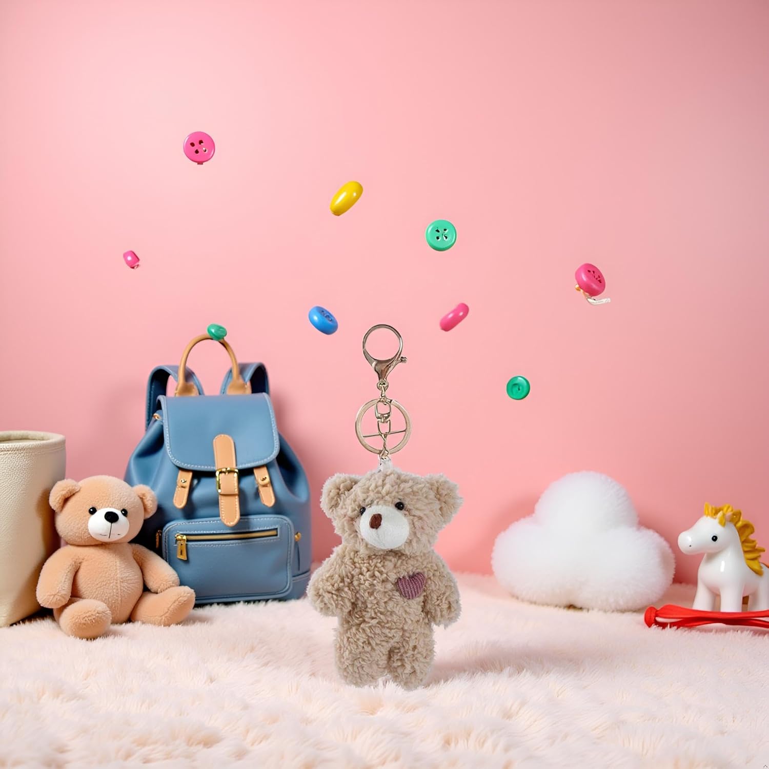 1Pc Brown Bear Pink Heart Keychain,Keychain Soft Cotton Key Chain DIY Keychains,Crafts Stuffed Animals,Bears, Cars Accessories,Stuffed Animals and Teddy Bears,Plush Decor - Image 2