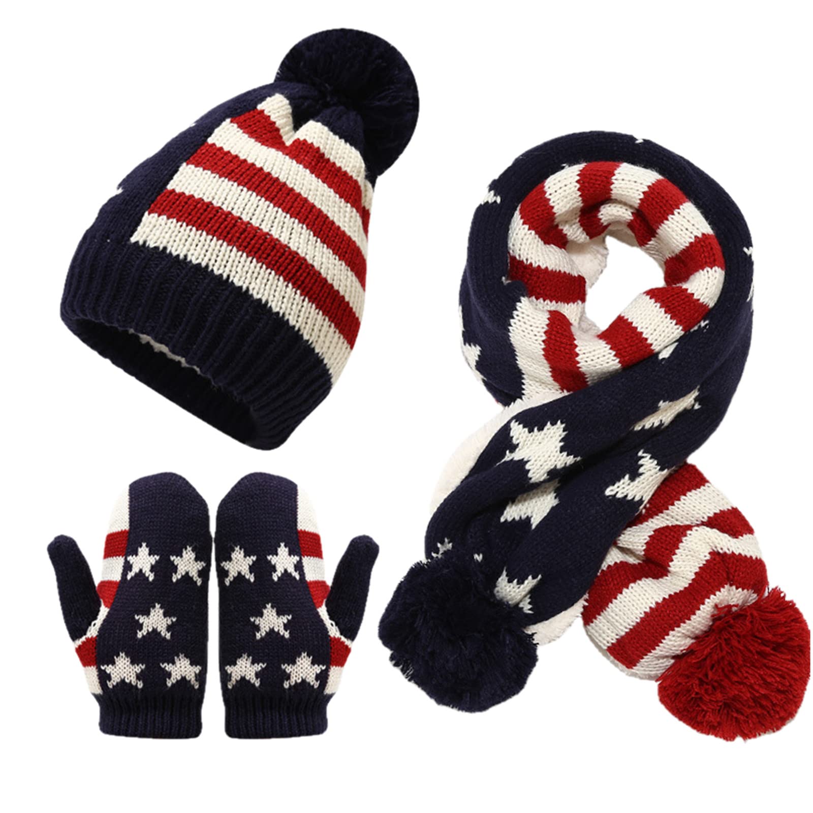 UKKO Beanie Kinderwinterwärmer Hut, Schal, Handschuhe, Dreiteiliger Anzug, Jungen Und Mädchen, Outdoor-Wärme, Peasy-Schal-Star Style,3-8 Y