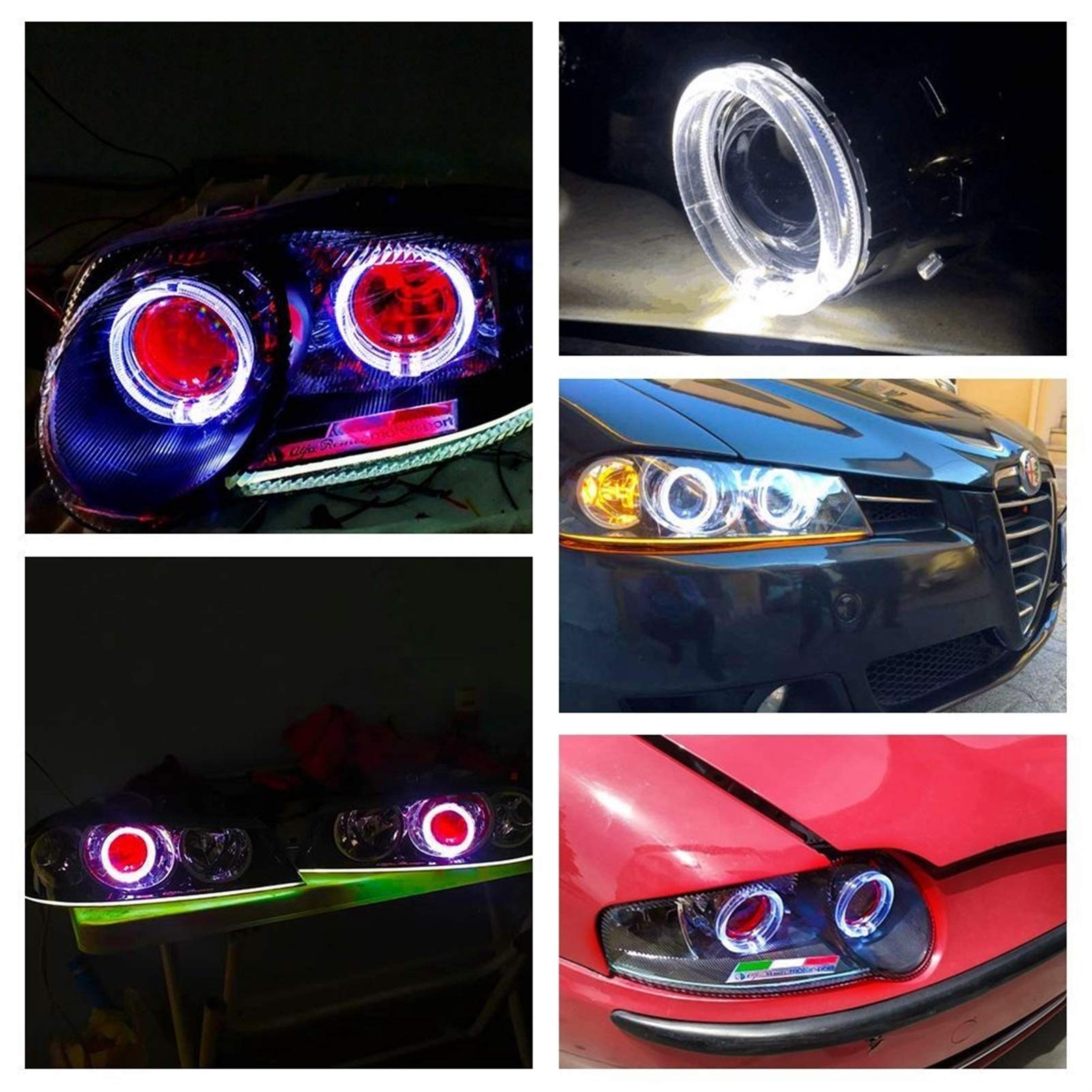 Angel Eyes Luce Auto,Halo Headlight 2,5 pollici Bi Xenon Proiettore Lente con DRL LED Angel Eyes Shrots Automobile Assembly Kit Uso adatto per il modello di automobile Kit Uso adatto per H1 H4 H7 Xeno