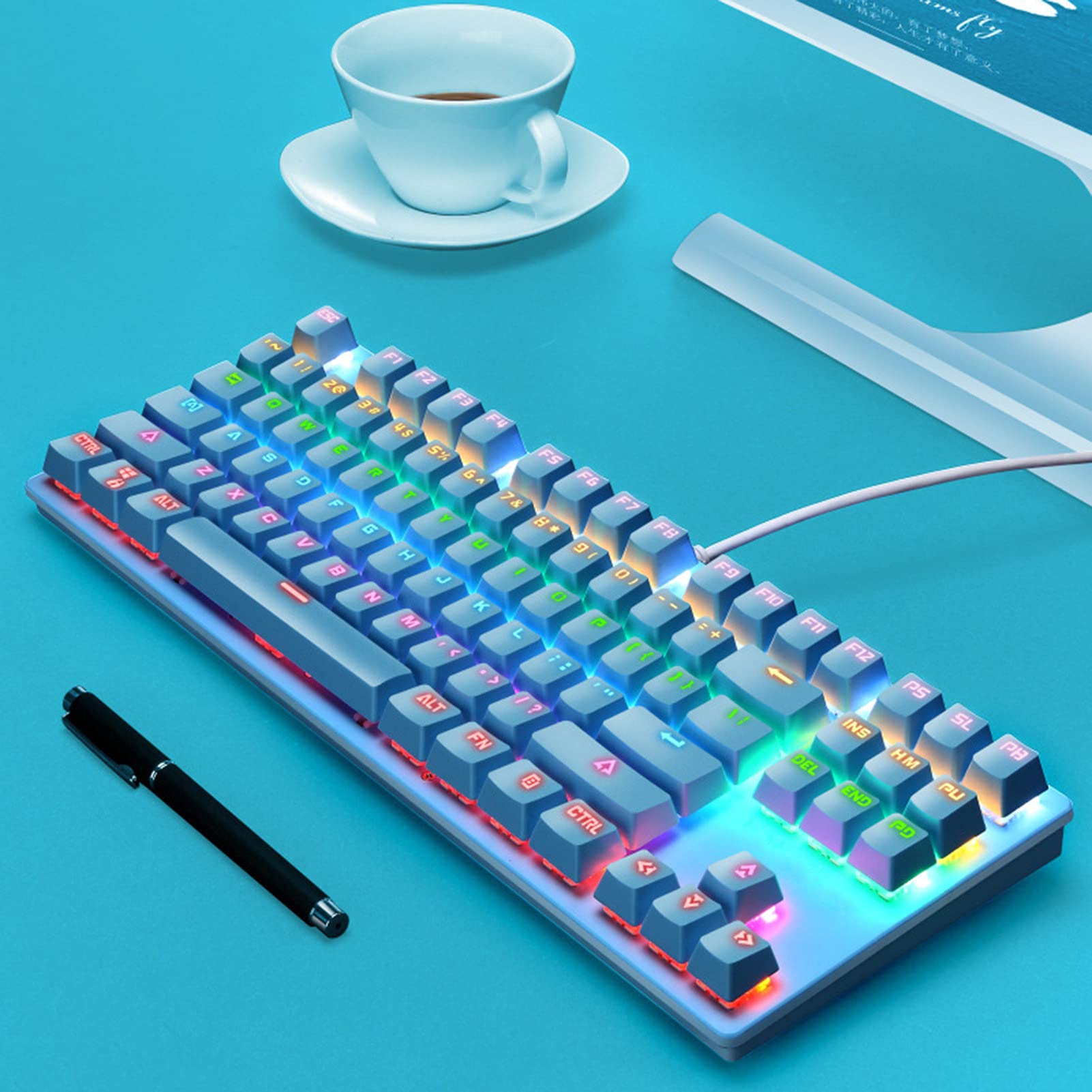 ADITAM Adattatore K550 87 Tasti USB cablatoRetroilluminazione Blu Switch Gaming Tastiera Meccanica Periferiche per Computer Double The Comfort