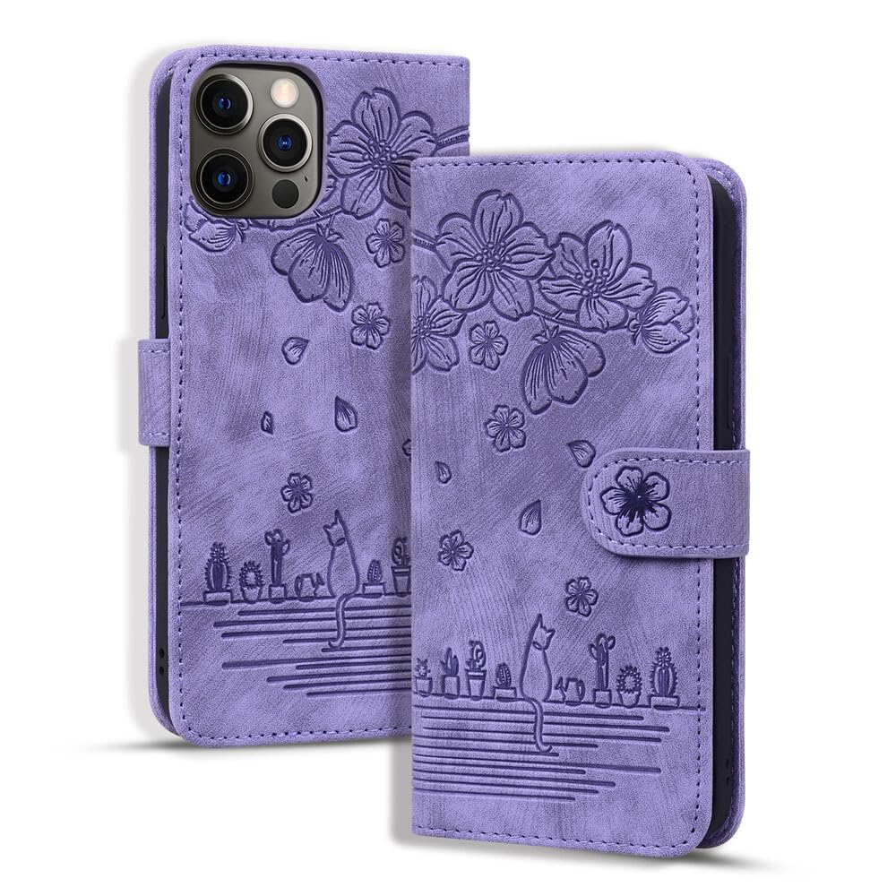 Generic Compatible avec iPhone 8 Plus / 7 Plus / 6 Plus / 6S Plus (couleur : violet) étui à rabat en cuir motif chat fleur