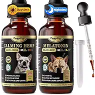 Dog Calming & Melatonin Drops, Day & Night Calm Support Set, Anxiety & Stress Support Calming Treat, Enhance Calmness & Sleep for Separation, Travel, Fireworks & Thunder, Bacon Flavor, 2 FL.Oz