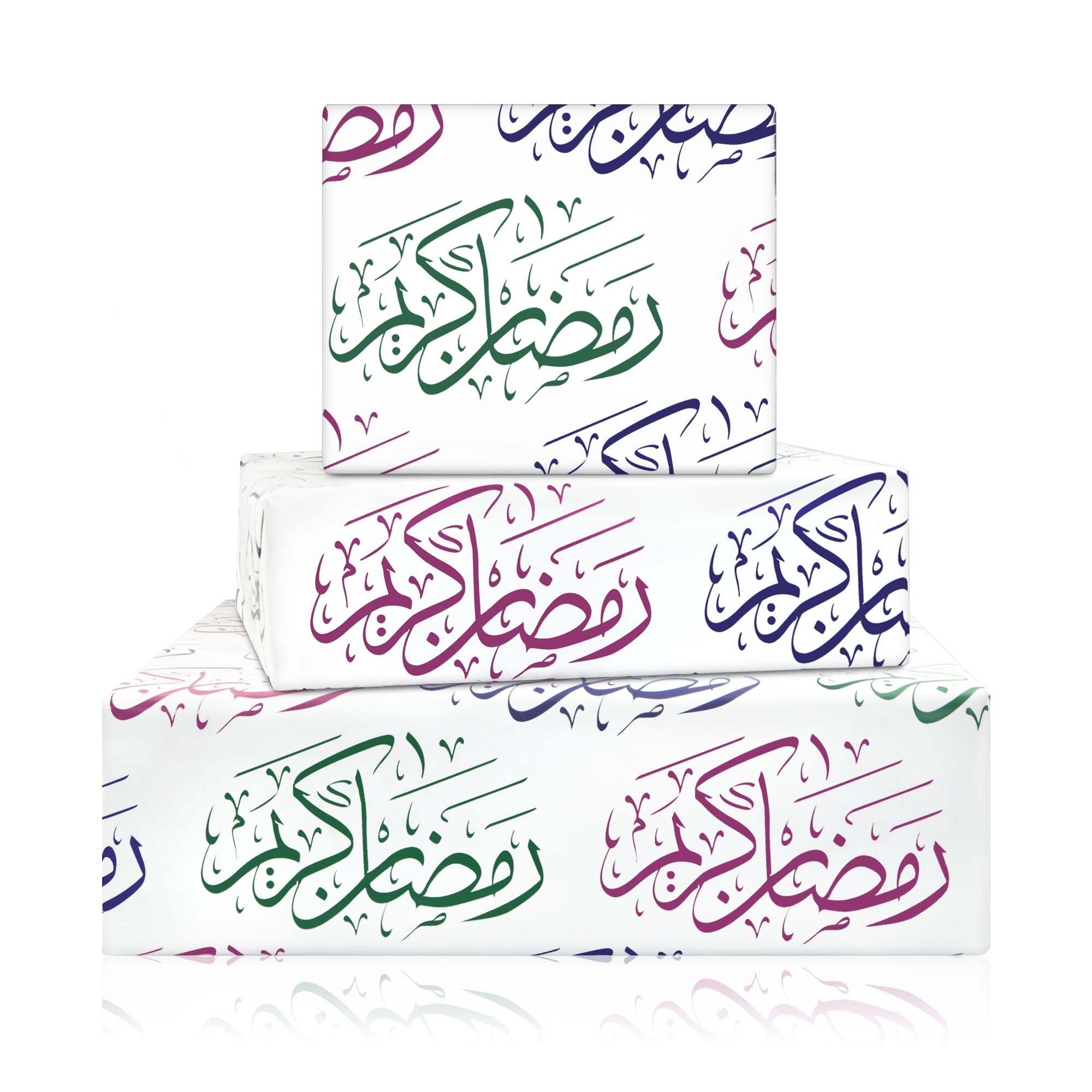 Ramadan Mubarak Wrapping Paper 4 Sheets, 70x50cm Gift Wrap with Arabic Calligraphy, Eid al-Fitr Festival Gift Packaging for Islamic Happy Eid al-Fitr Al-Adha Mubarak Holidays
