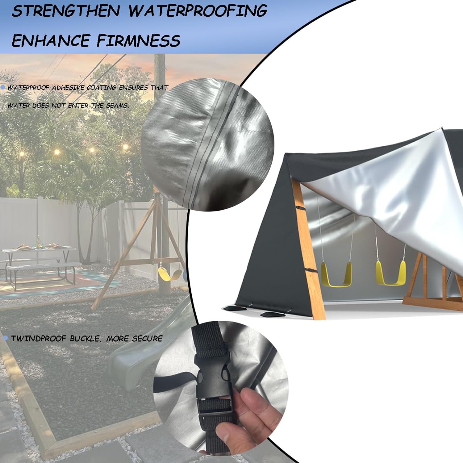 Wooden outdoor swing set cover, fully covered, with load-bearing sandbags, suitable for Buckley Hill Cedar Wood Swing Set with Wave Slide,, only covered