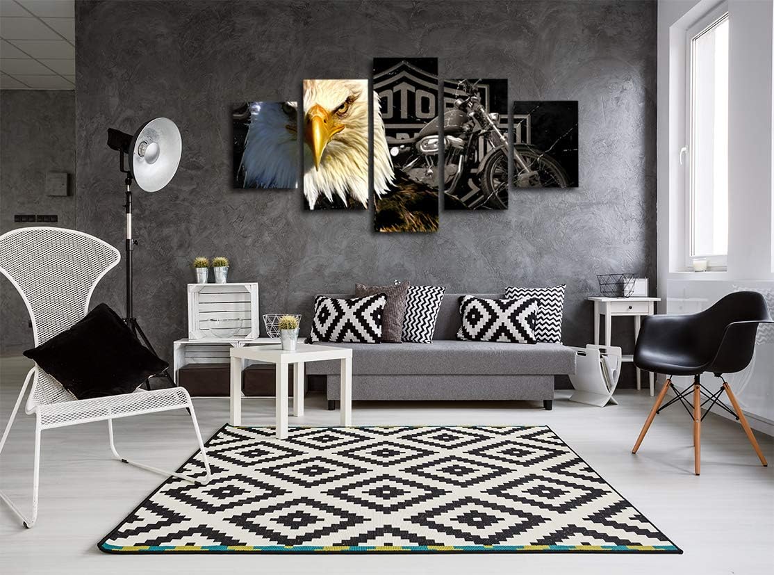Meigan Art-Modern American Eagle Motorcycle Canvas Art Print for Large Wall Art Decoration, Set of 5 Panels, Ready to Hang