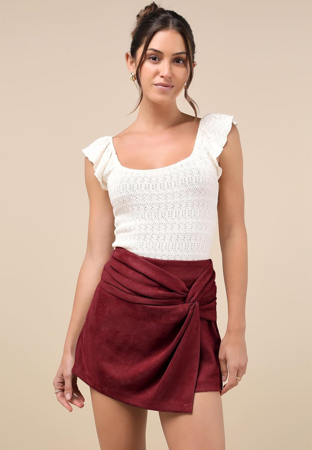 Faux Suede Mini Skirt Fall Winter Bodycon Short Suede Mini Skort for Women - Image 2