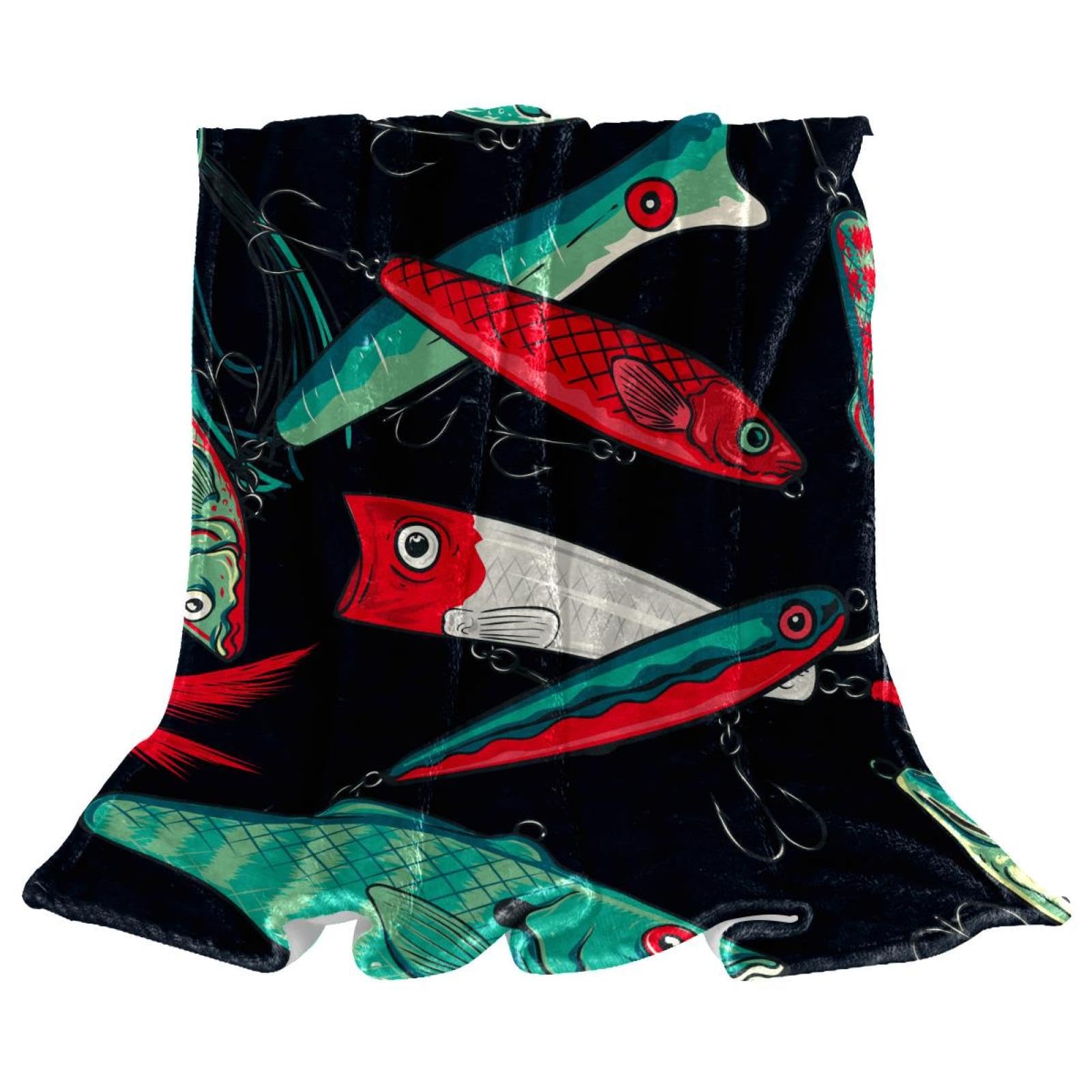 Couverture polaire poisson vert rouge en microfibre douce et chaude pour canapé 150x100cm