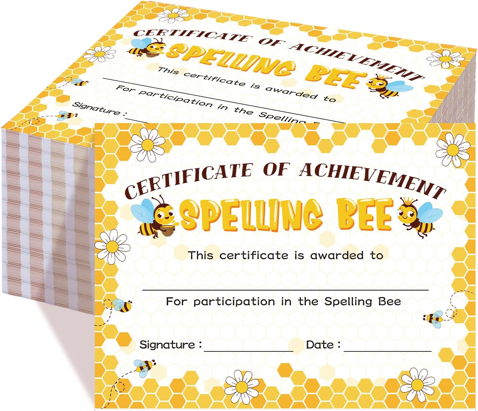Affrolling 100 Pcs Spelling Achievement Certificates Spelling Bee Award 11 x 8 Inch Certificate of Achievement Recognition for Kids Adults Competitions Trophy Party Supplies