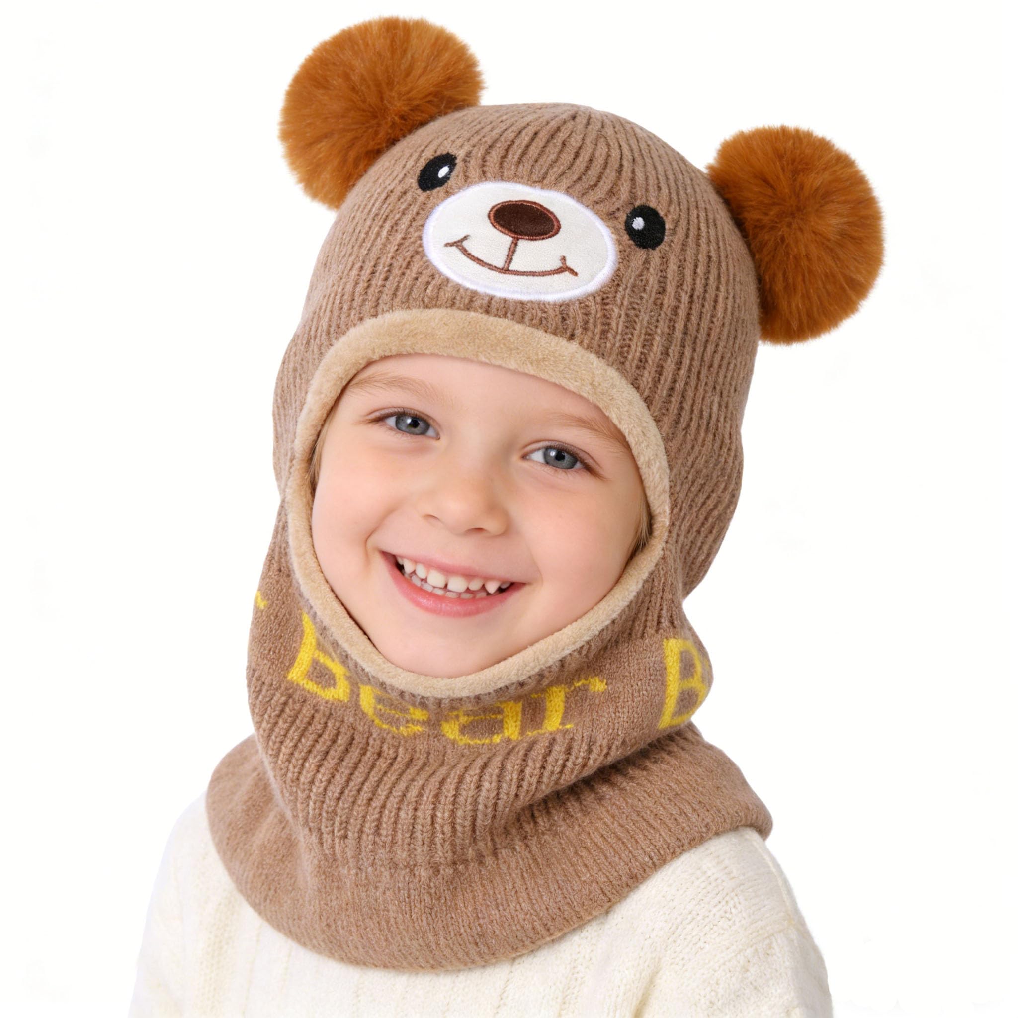 Vobony Hoed en Sjaals Pasgeboren Baby Winter Warme Sjaal met Capuchon Gebreide Hoeden Leuke Dieren Bivakmuts voor Jongen Meisje, One size