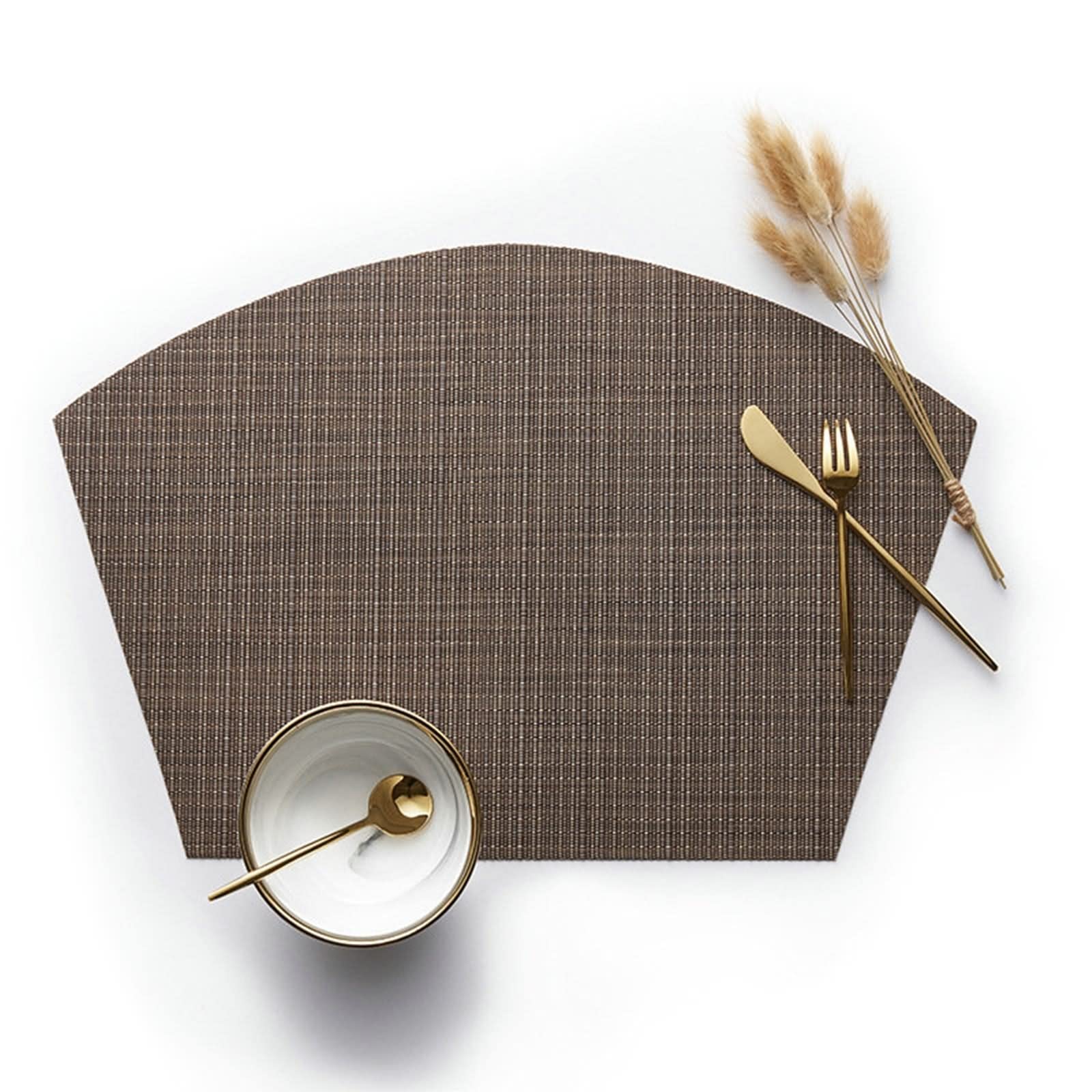 Platzset XXL 6er Set, Platzsets Landhausstil 45x30cm Sektorform mit Vertikalen Linien PVC Kaffee