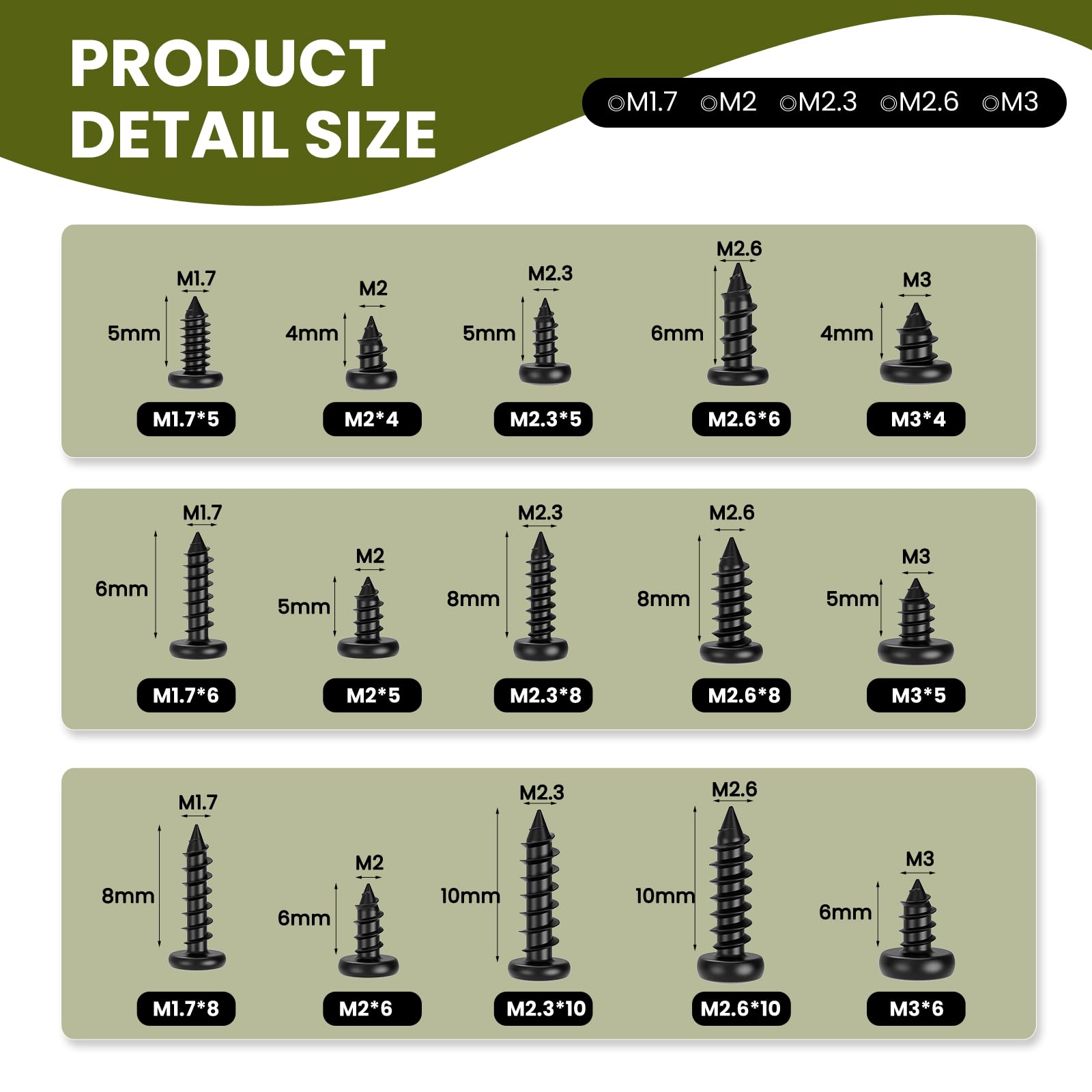 750 Self Tapping Screws - M1.7-M3 for Plastic & Metal -2