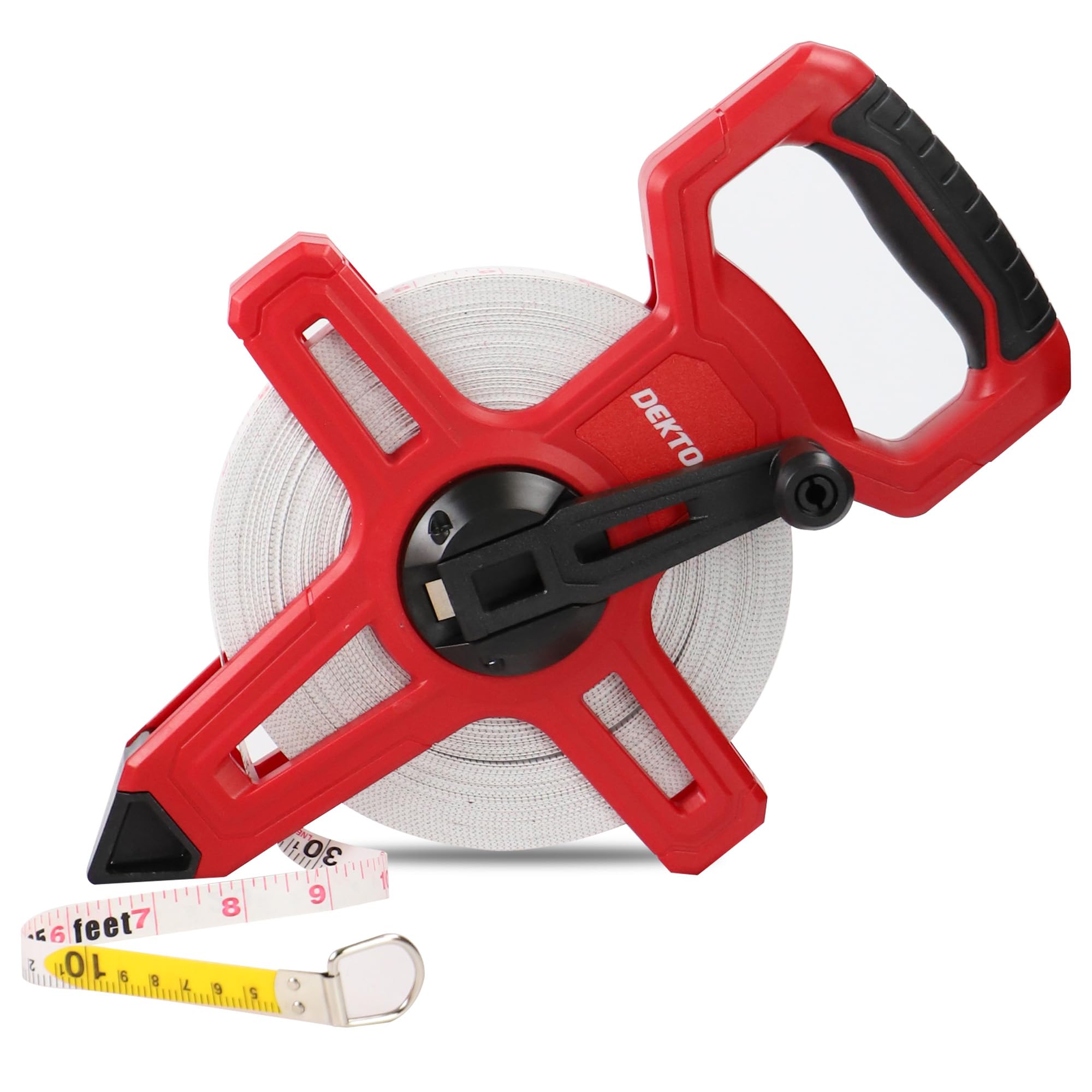 DEKTON 30M Fibreglass Surveyor Tape With Holder – Metric & Imperial Uv Print, Class Iii Accuracy, Abrasion & Water Resistant, Ergonomic Non-Slip Handle, Fast Rewind Pivot Reel, Durable Measuring Tool