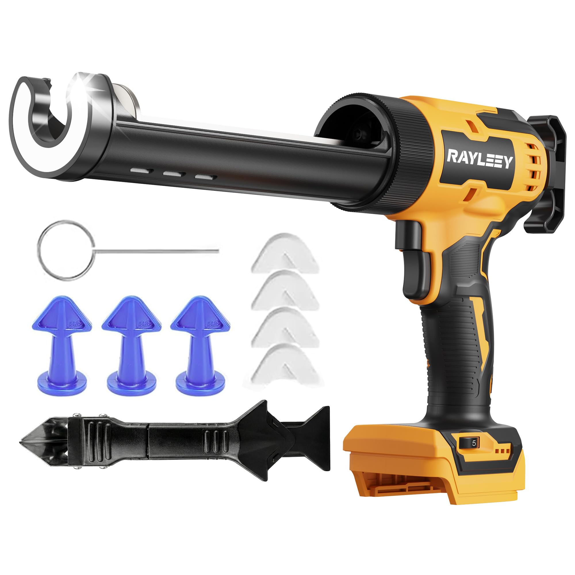 Cordless Caulking Gun for Dewalt 18V, Electric Silicone Sealant Gun with 6-Speed & LED Light, Anti-Drip, 9pcs Tool Kit for 300ml Cartridges, Home Sealing,Filling,Installation(NO Battery)