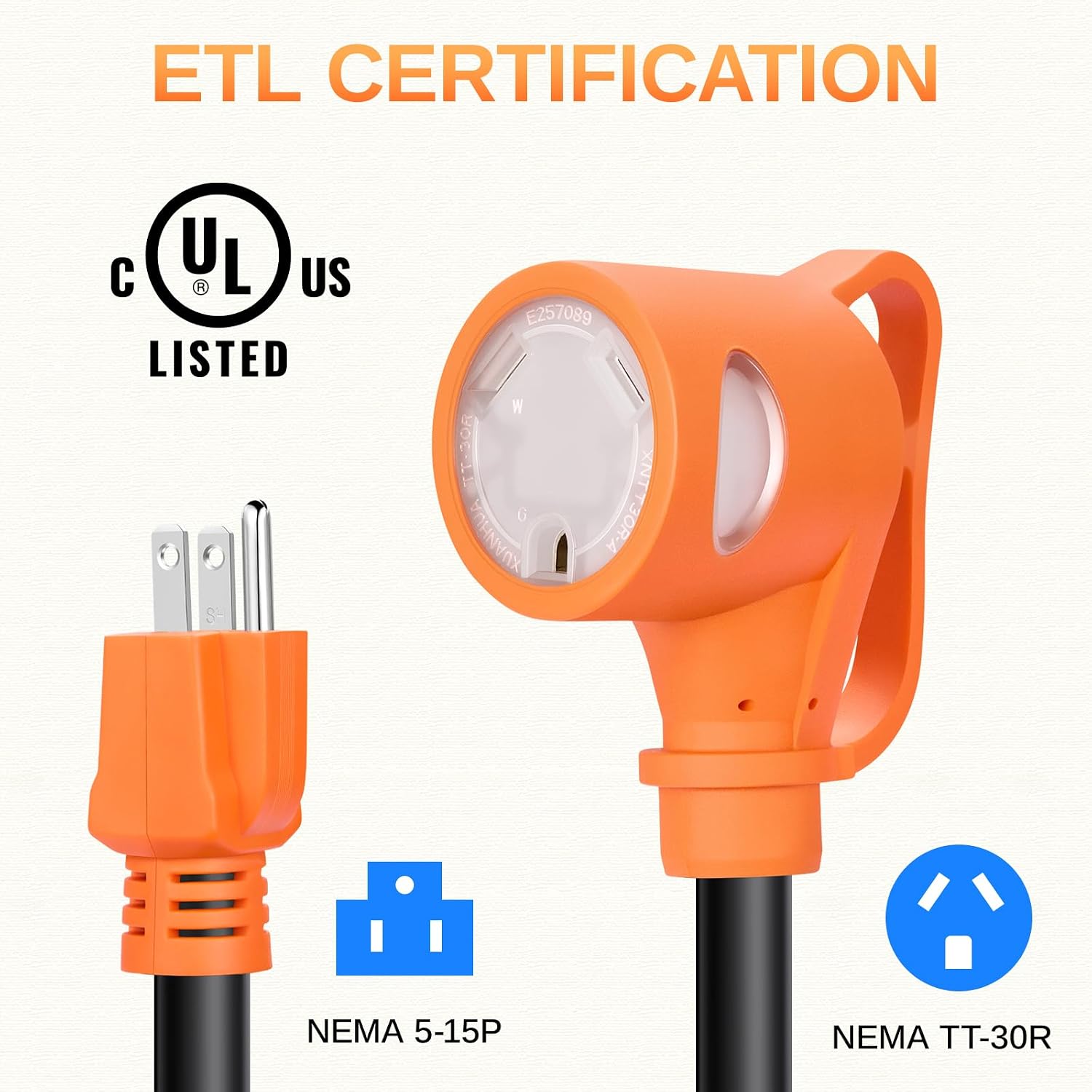 RV Adapter Cord 30 Amp to 110 Volt 13.8 Inch，NEMA 5-15P to NEMA TT-30R with LED Power Indicator, Pure Copper Heavy Duty 10 Gauge Wire Weatherproof for RVs Camper Caravan Van Trailer