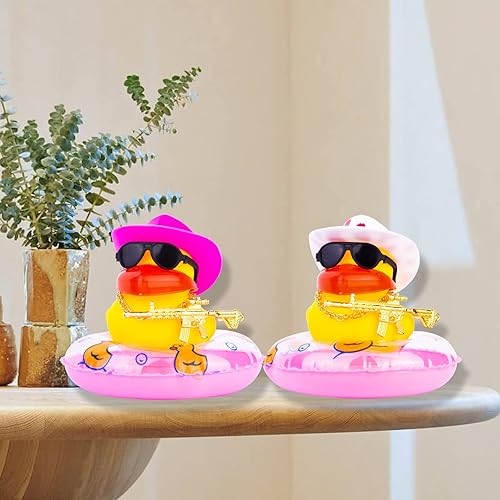 Miniatura 7 de Decoración de tablero de instrumentos de pato vaquero para automóvil, accesorios con accesorios especiales, mini anillo de natación, sombrero de