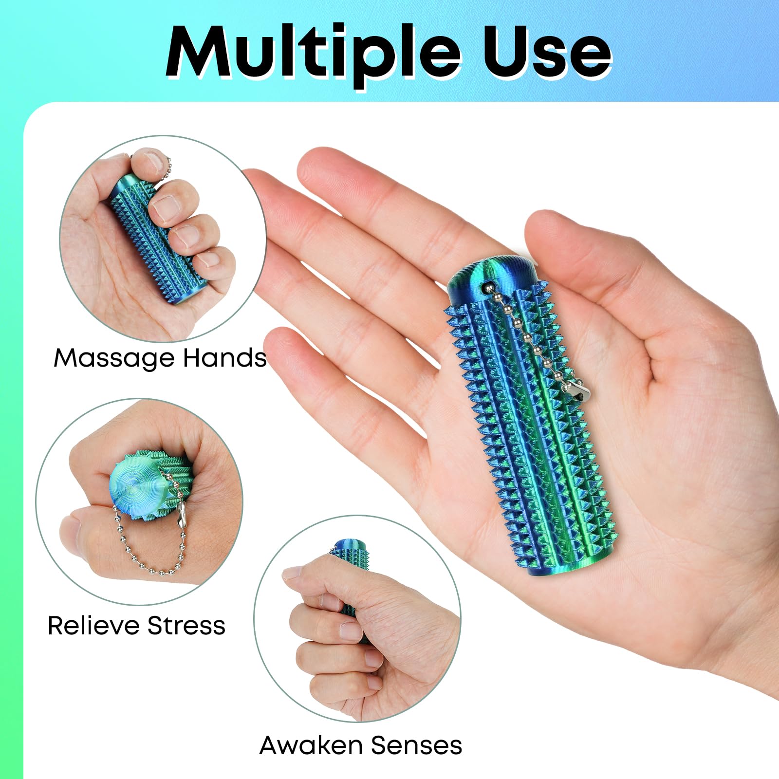 3PCS Spiky Grippie Stim Keychains Spiky Roller Fidget Stim Fidget Keyring Silent Fidget Toy for Adults Relax & Focus Stress Relief Novelty Gifts for Work and Study - Image 4
