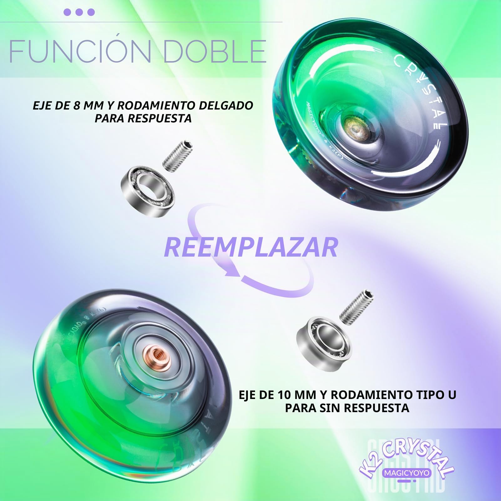 MAGICYOYO Crystal Yoyo K2 - Bola de yoyo sensible y no responde, yoyo de truco mágico para principiantes y adultos, yoyo de doble propósito con 12 cuerdas, funda, kit de accesorios (negro verde)