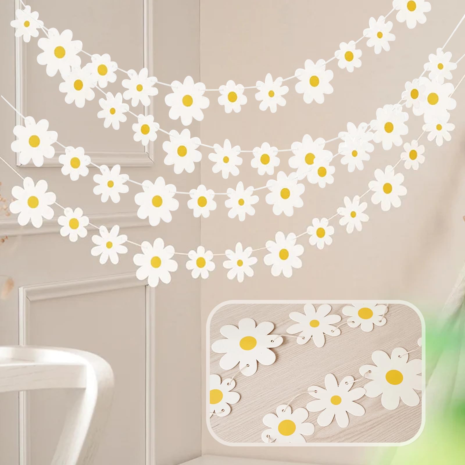 Ghirlanda di margherite all'uncinetto, tenda a forma di margherite all'uncinetto, decorazioni floreali primaverili, ghirlanda di fiori, decorazioni per camera da letto con margherite - Italia