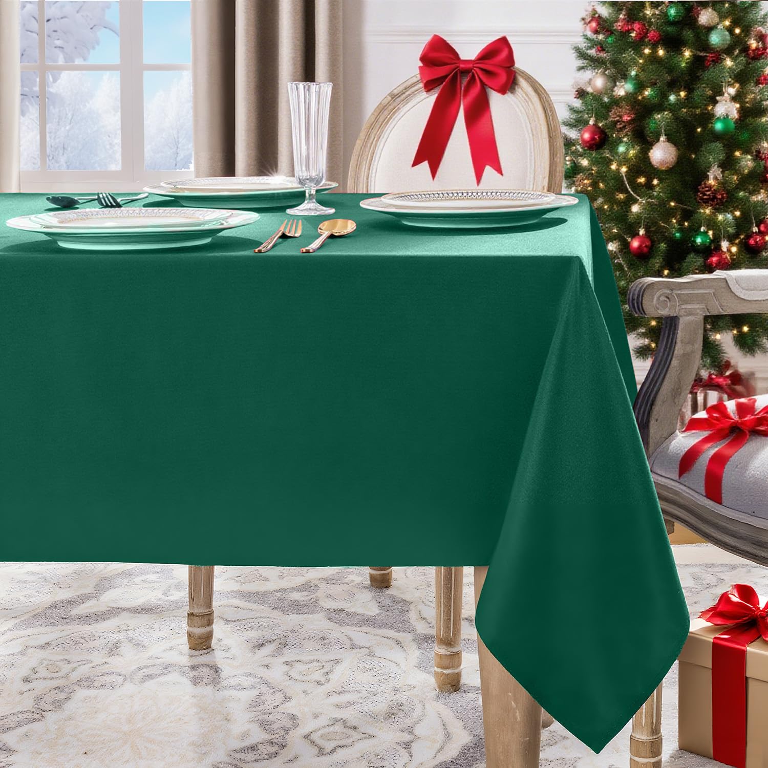 Softalker Christmas Table Cloth Dark Green Rectangular 140x240 cm Wipeable