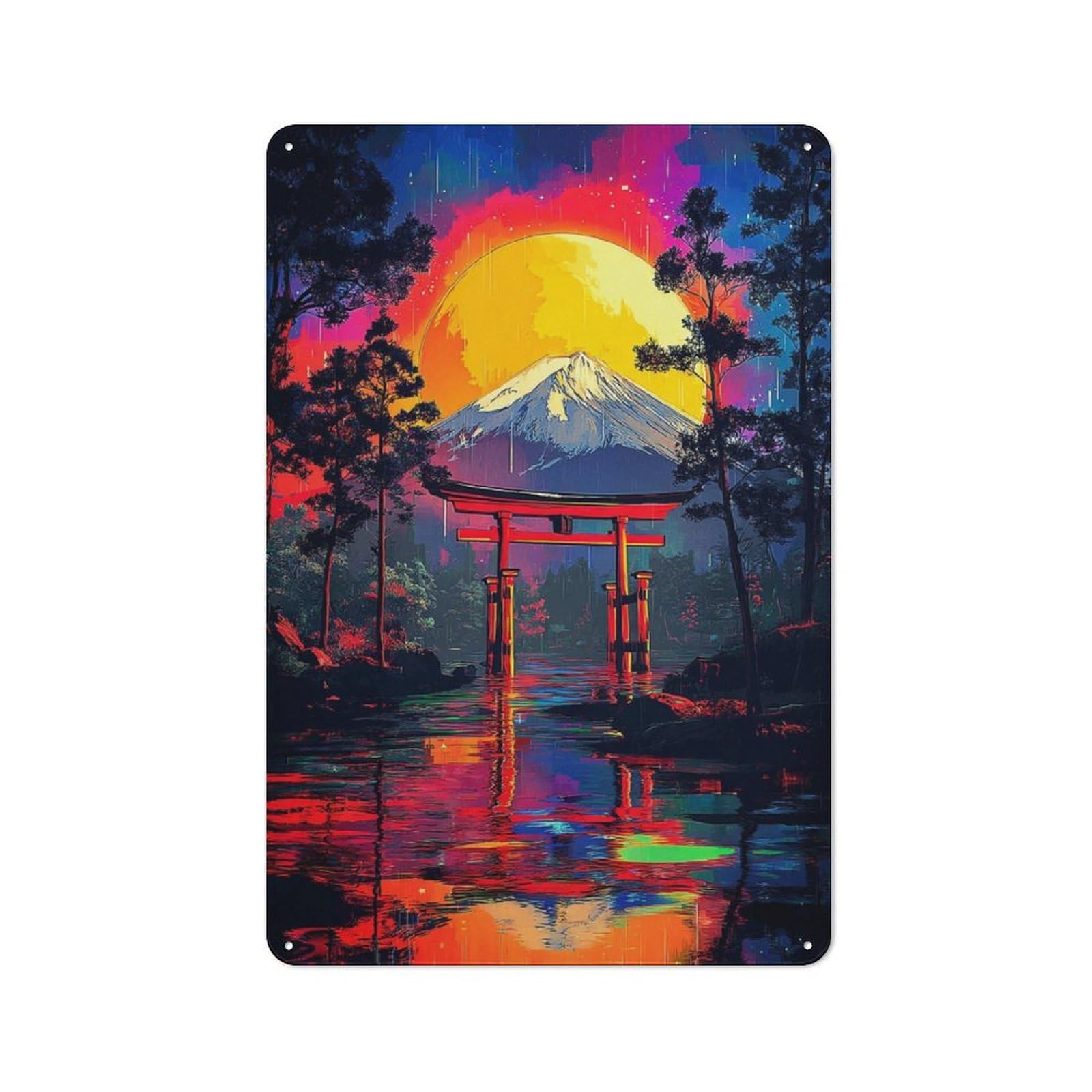 Junmoney Rainbow Torii Gate Reflections Metal Sign 30X20cm, Vintage Bar Wall Plaque For Diner, Restaurant, Shed Or Kitchen
