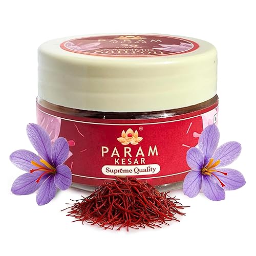 Param Kesar Azafrán supremo, 100% orgánico, hilos de azafrán puro de Cachemira Super Mongra, grado superior, certificado de seguridad alimentaria,