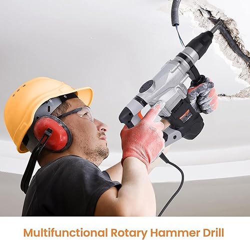 Miniatura 6 de Towallmark Taladro de martillo giratorio resistente de 1-916 pulgadas, embrague de seguridad de martillo giratorio ajustable de 360 , 3 funciones