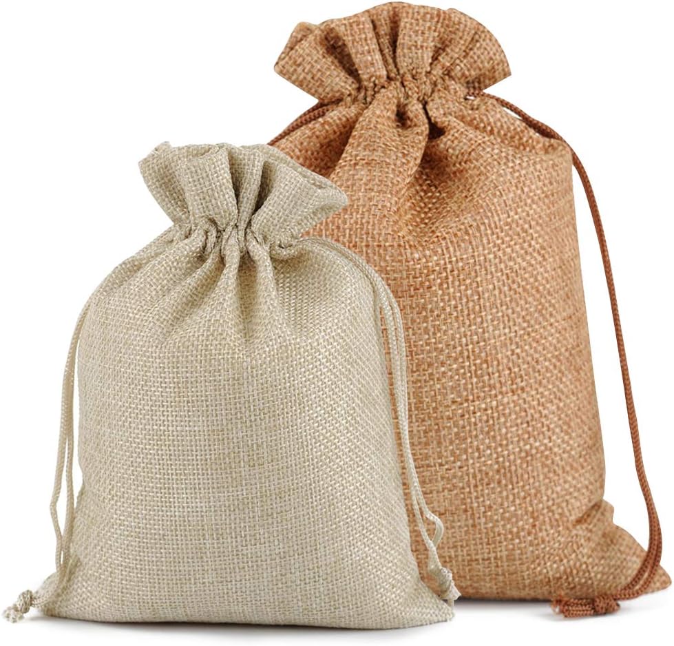 Lucky Monet 25/50/100PCS Burlap Gift Bags Wedding Hessian Jute Bags Linen Jewelry Pouches with Drawstring for Birthday, Party, Wedding Favors, Present, Art and DIY Craft (100Pcs, Cream, 5” x 7”) - Image 6