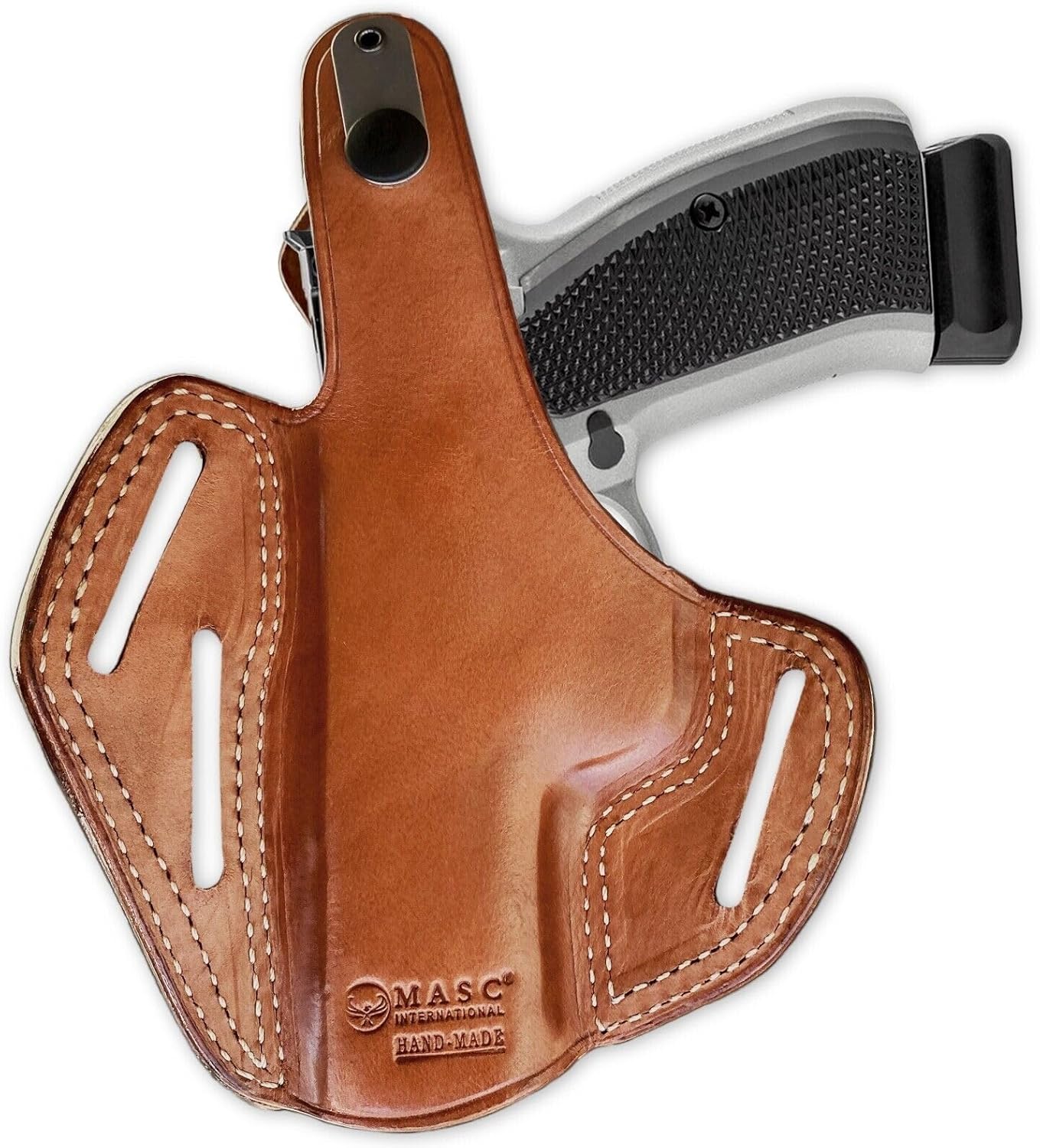 Premium Leather Three Slot OWB Pancake Holster with Thumb Break fits, SAR Arms SAR K2 45, 4.5" BBL, Right Hand Draw, Brown Color #1090#