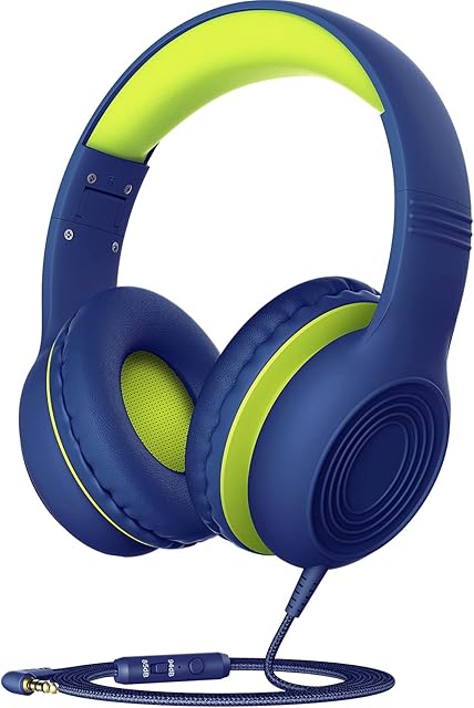KLYLOP Kid Headphones with Microphone, Wired Headphone for Kids for School, Volume Limiter 85/94dB, Over-Ear Girls Boys Headphones for Kids with Share Function, Foldable Headset for iPad/Kindle Tablet