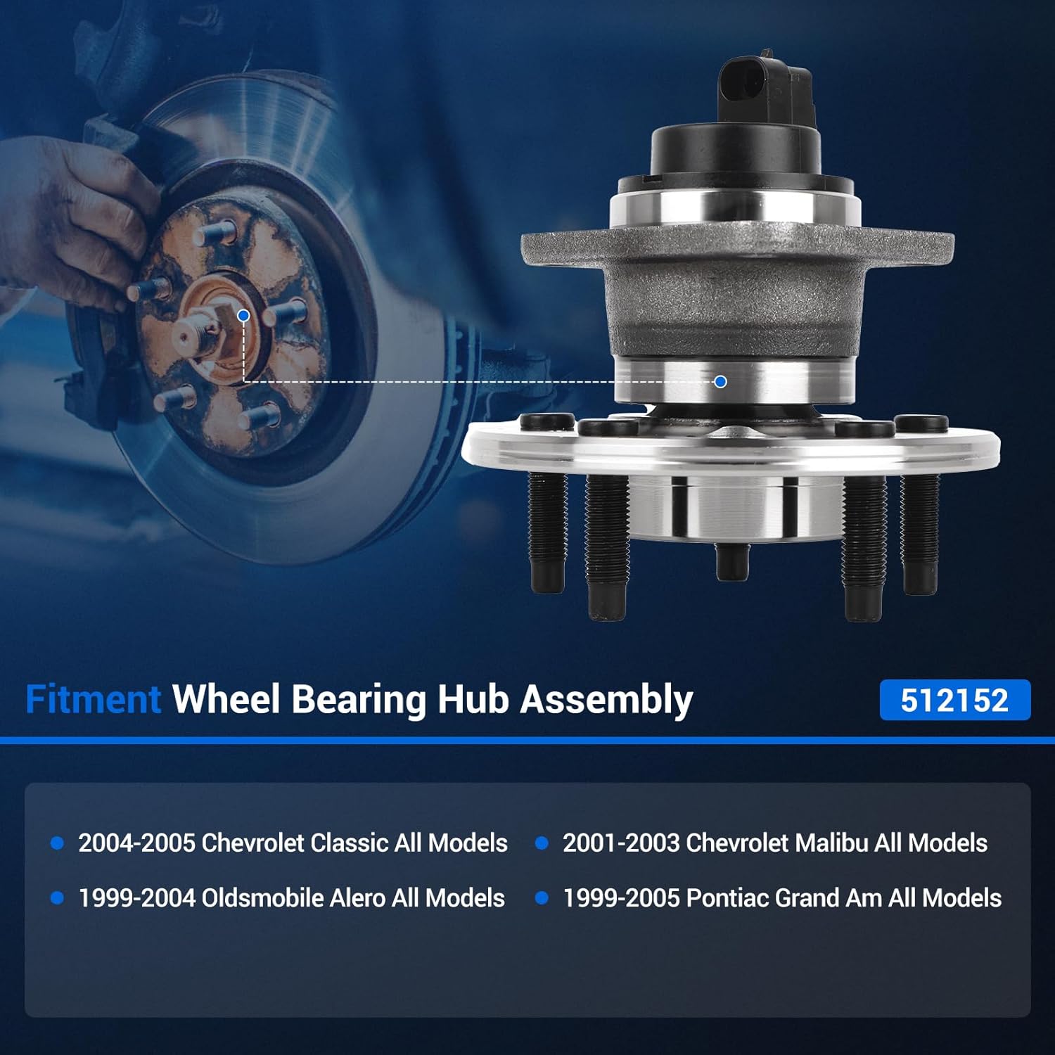 Autoround 512152 Rear Wheel Hub and Bearing Assembly fit for Chevy Malibu 2001-2003/ Classic 2004-2005, Pontiac Grand Am 1999-2005, Oldsmobile Alero 1999-2004 5Lugs w/ABS