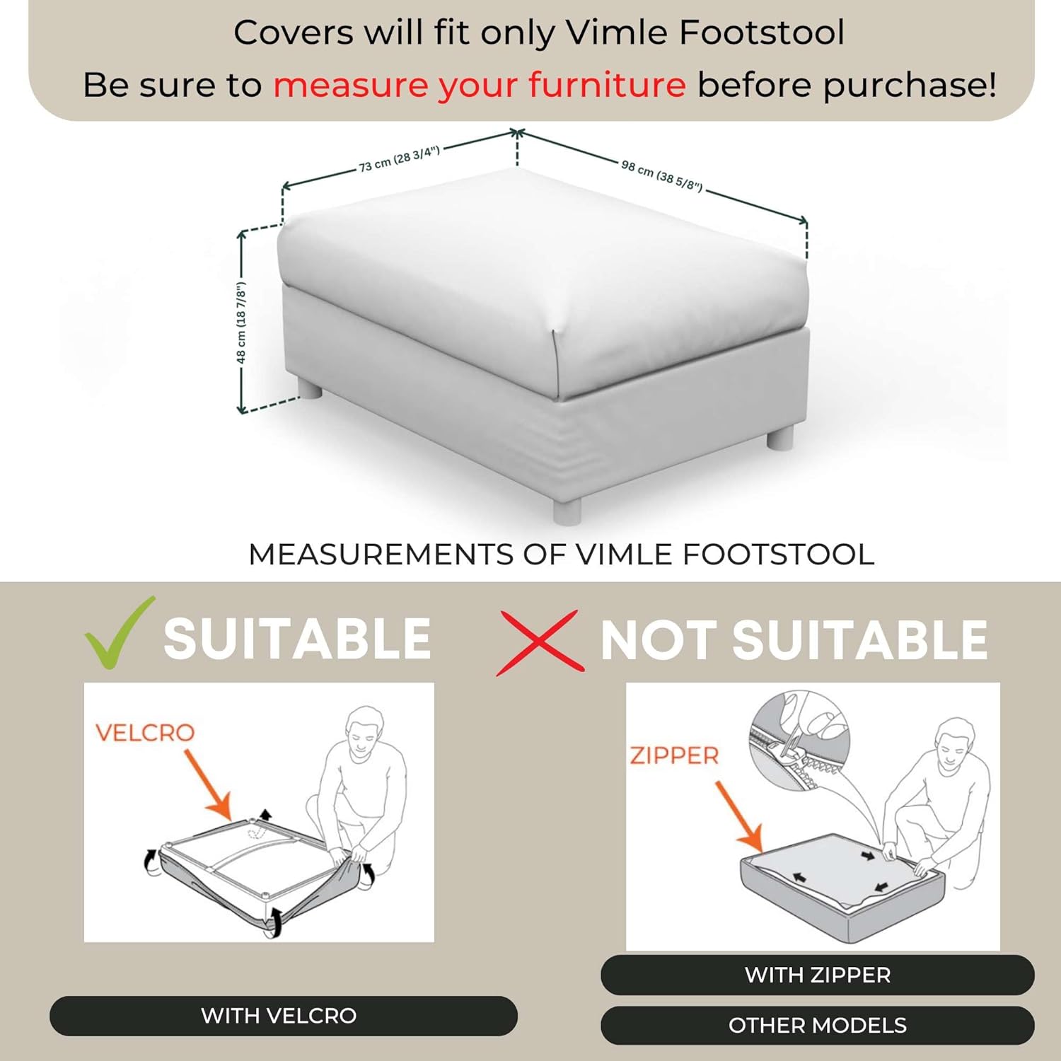 comfortly Cover for Vimle Footstool (Velcro Model), Replacement Slipcover, Heavy Duty 2 pcs Cover, Soft Durable Washable Fabric, Easy to Clean & Replace (Crown - Olive)