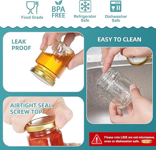 Miniatura 6 de Paquete de 40 tarros pequeños de vidrio para miel con tapas para recuerdos de boda, baby showers, tarros de vidrio herméticos de 3 onzas con tapas,