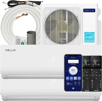 DELLA 20K BTU ODU 2 Zone 2 * 12K BTU 19 SEER2 208-230V, Cools Up to 1100 Sq.Ft, Multi Zone Mini Split AC, Energy Efficient, Ductless Pre-Charged Heat Pump, Work with Alexa and Wifi, 16ft Kits