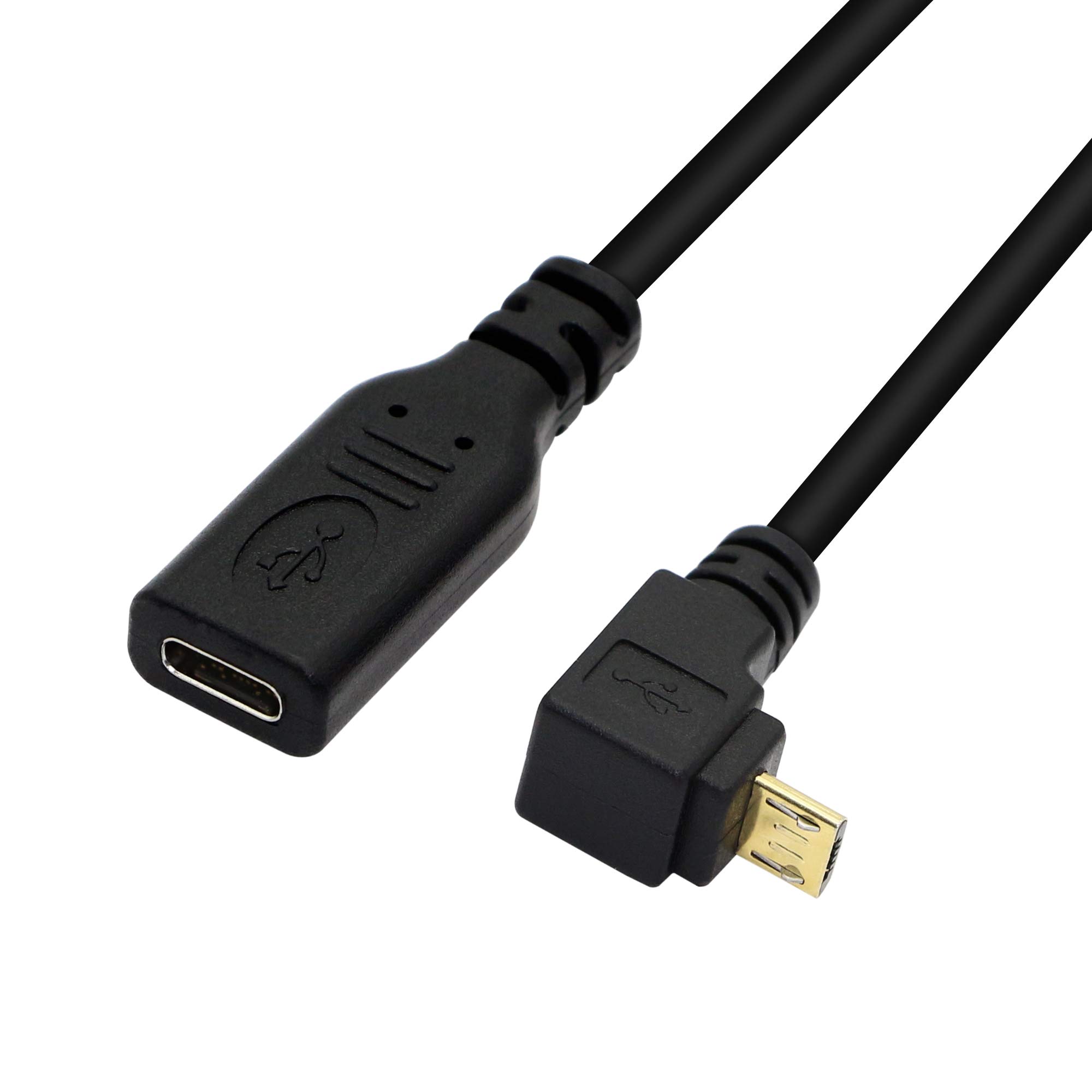 MicroUSB 90º naar USB Type C 90º Kabel - 30cm