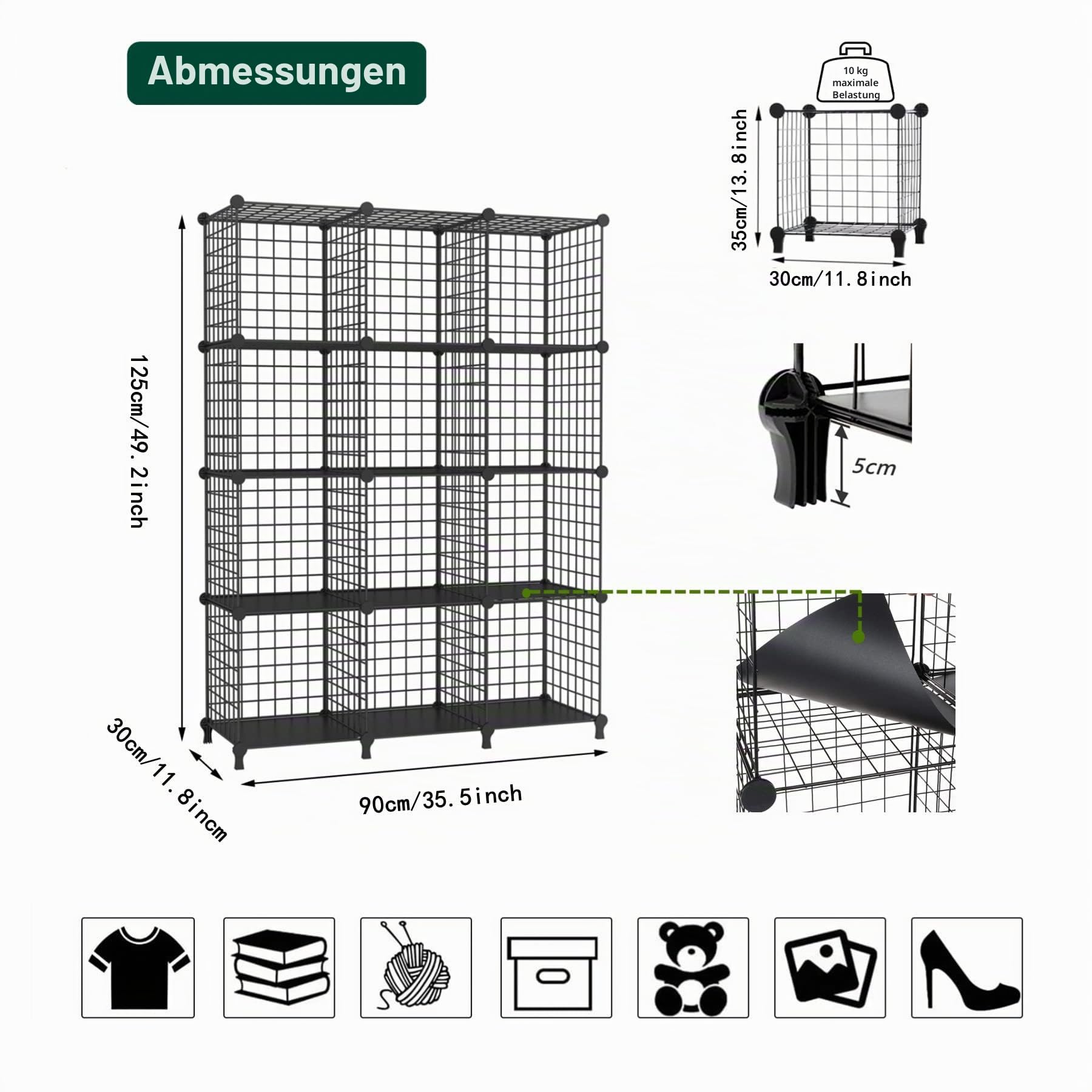 AWTATOS 12 Drahtwürfel Stapelbarer Regal Mit Türen - DIY Metallgitter Würfelbuchregal Für Wohnzimmer, Schlafzimmer, Bad - Schwarz USCIH12BE