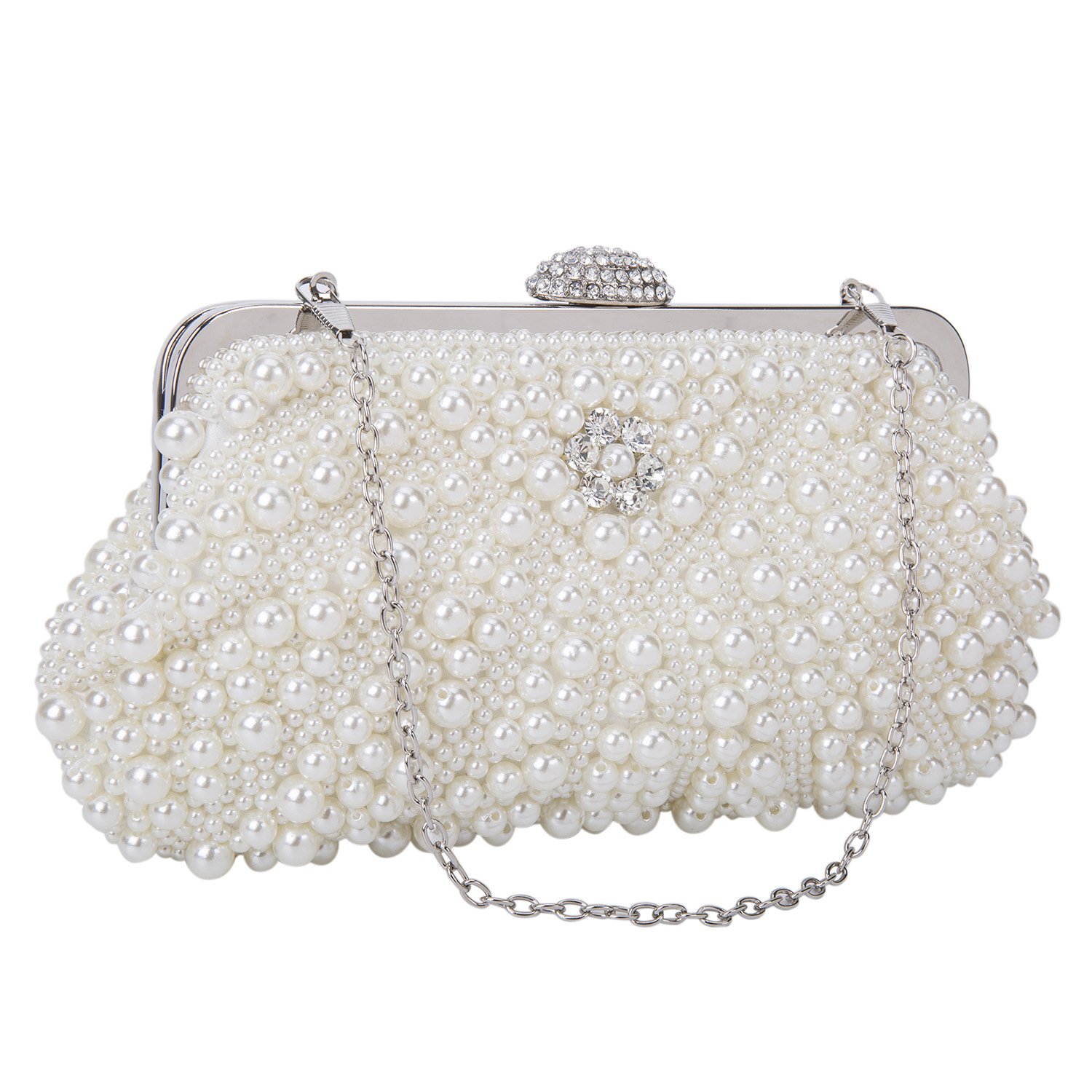 BAGLAMORWomen's Evening Bag Pearl Crystal Bag Shell Handbag fit Wedding Party Beautiful Luxury Purses