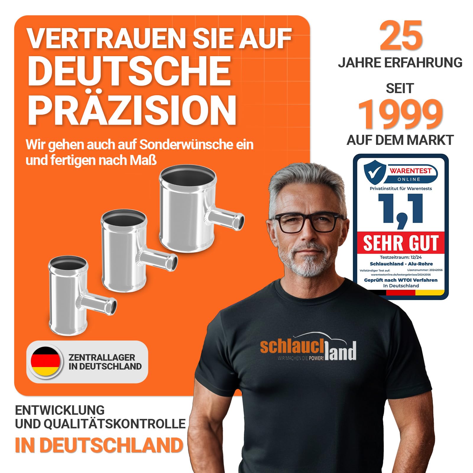 ALU-ROHR T-STÜCK AD-Ø 45mm Abgang 30mm glänzend T Verteiler poliert | AUSWAHL & GRÖSSEN - Ø 200mm | Aluminium Rohr Abzweig Splitter Schlauch-Verbindung Adapter Kupplung DIN 40501 & EN AW-6063 | 300°C