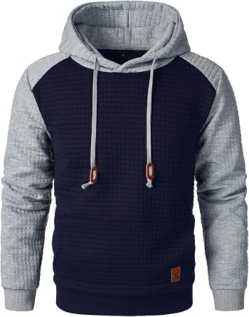 HOOD CREW Men's Long Sleeve Hoodie Drawstring Hooded Color-block Casual Pullover