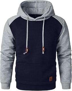 Men's Long Sleeve Hoodie Drawstring Hooded Color-block Casual Pullover