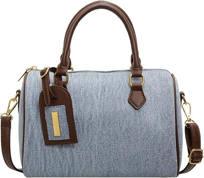 Retro Denim Handbag Women Jean Purse Shoulder Crossbody Bag Trendy Boston Bag Tote Top Handle Bag Elegant Satchel Messenger Bag for Shopping Travel Work Daily Use Blue S