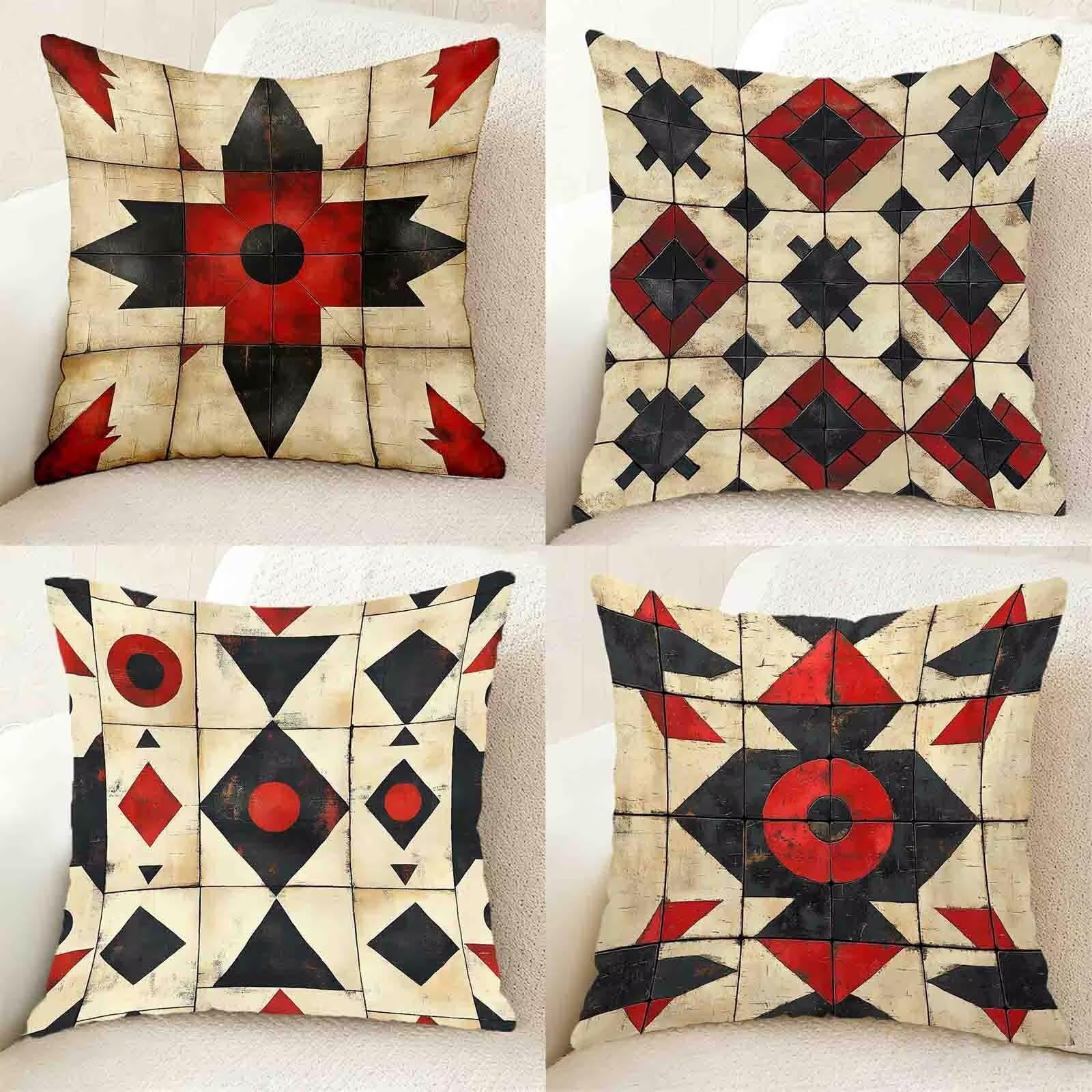 Czerwona sofa poduszki 70x70 zestaw 4 sztuk, miękka poszewka na poduszkę poszewka na poduszkę dwustronna poszewka na poduszkę niewidoczny zamek błyskawiczny do dekoracji domu, prezent dla