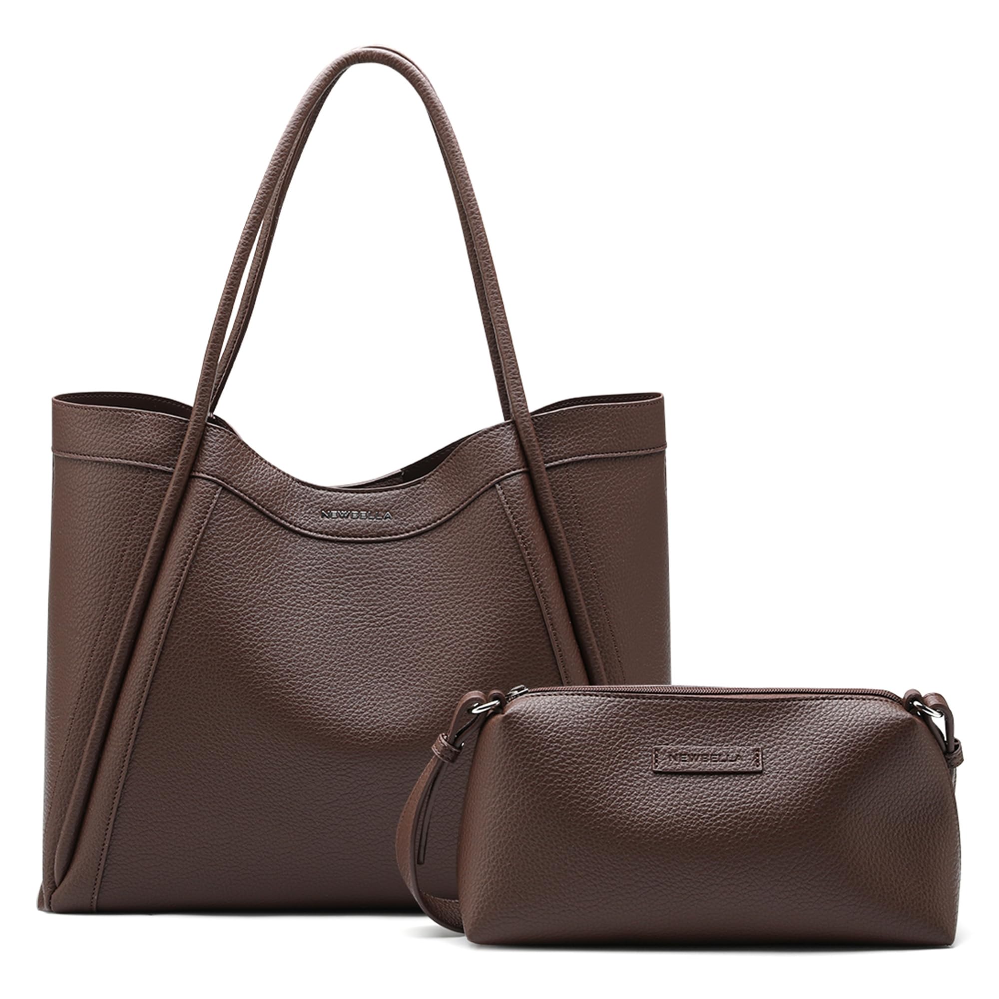 NEWBELLA Tote Bag for Women, Vegan Leather Crossbody Shoulder Bag, Top Handle Satchel Purse for Work, Travel, Daily Use (Coffee-Large)