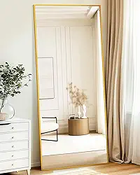 Antok Espelho de chão, espelho de comprimento total de 188 cm × 71 cm com suporte independente para quarto, sala de estar, dourado