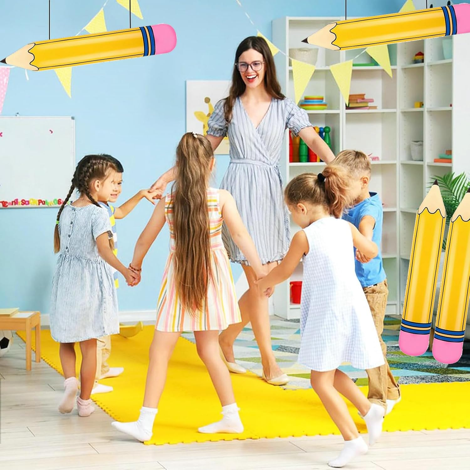 4 Pcs Giant Large Inflatable Pencil Balloon, Back to School Hanging Decoration, Jumbo Blow up Pencils Decoration for First Day of School Party Classroom Welcome Party Photo Prop(Yellow,27 Inch) - Image 7